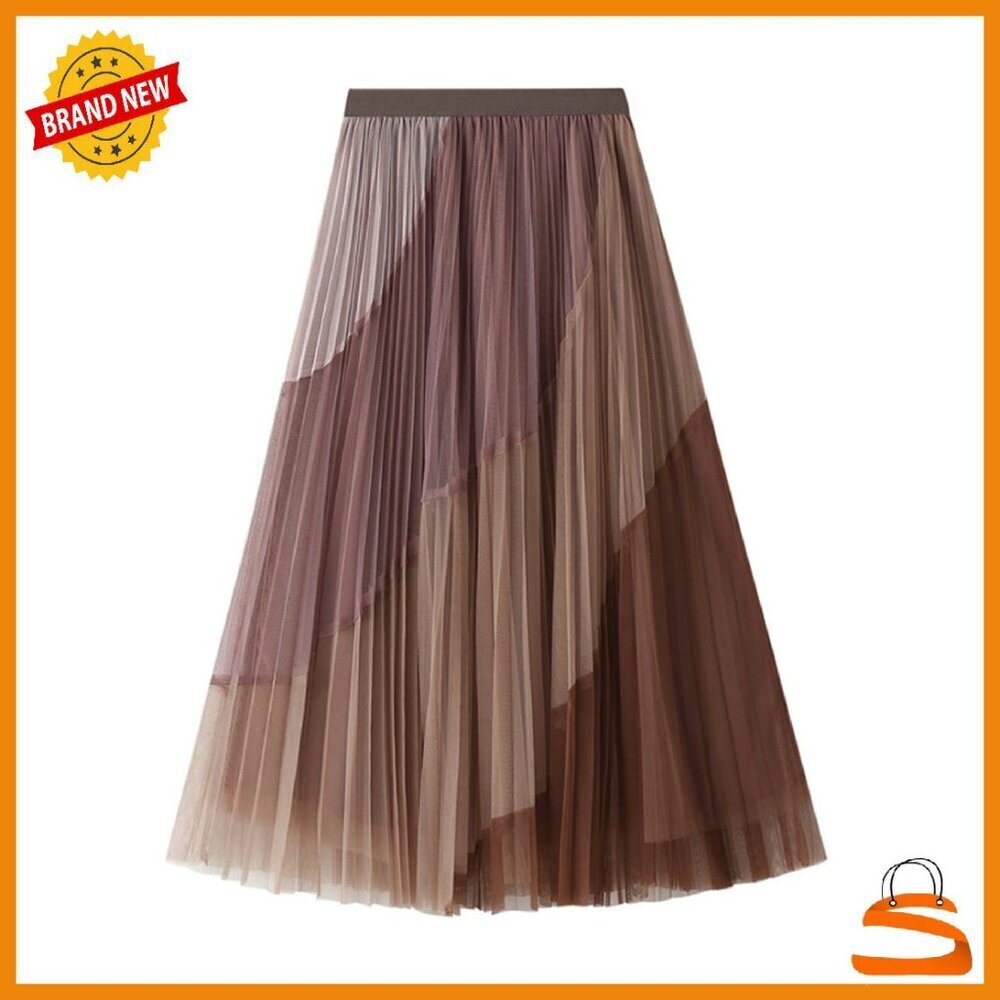 A-Line Elastic Waist Ruffle Tulle Layered Midi Skirt - One Size